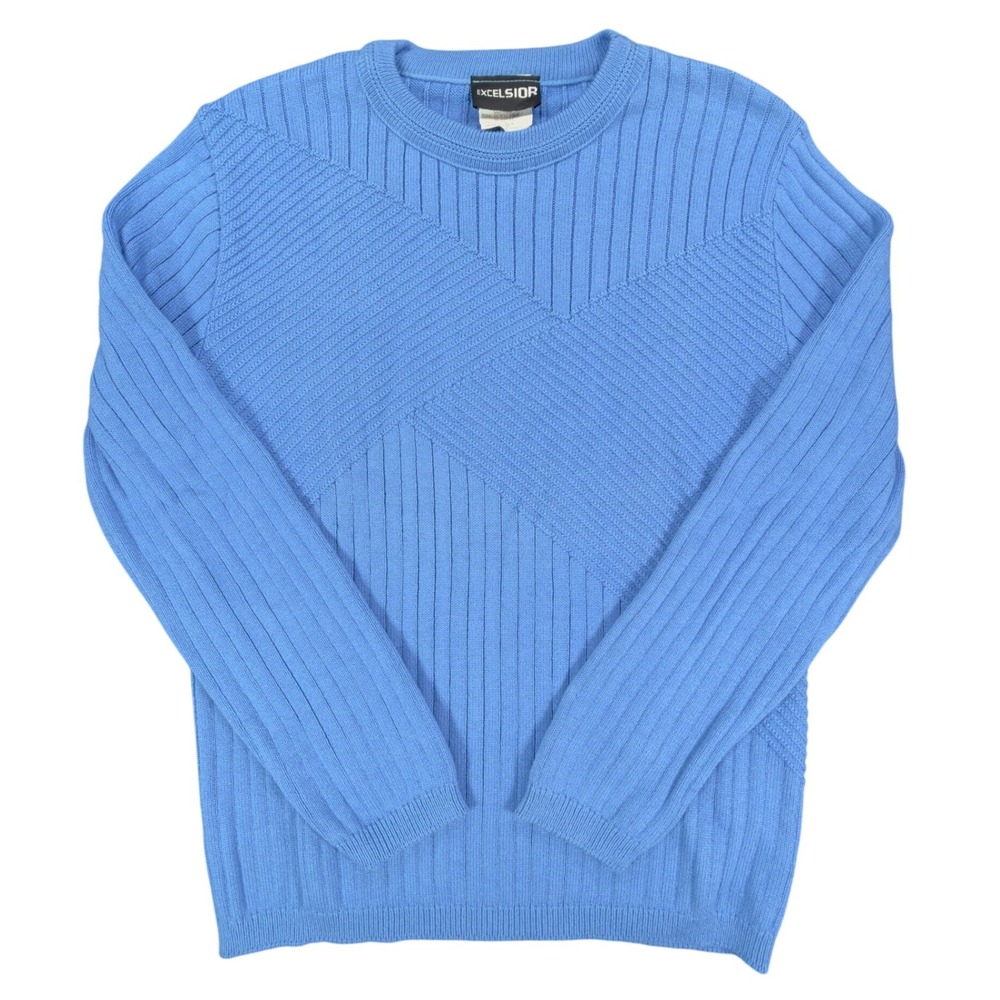 Excelsior Vintage 90s Ribbed Knit Sweater Mens Medium Blue Cotton Excellent